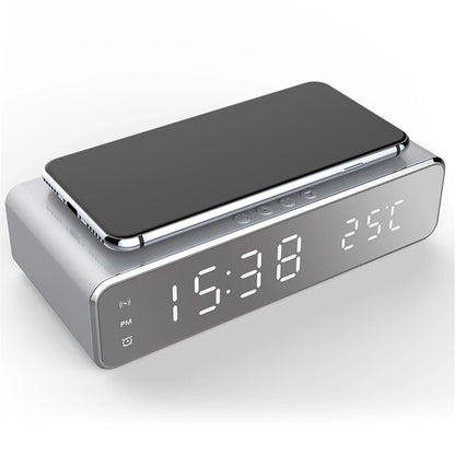 LED Alarm Clock - With Wireless Charging (Silver)