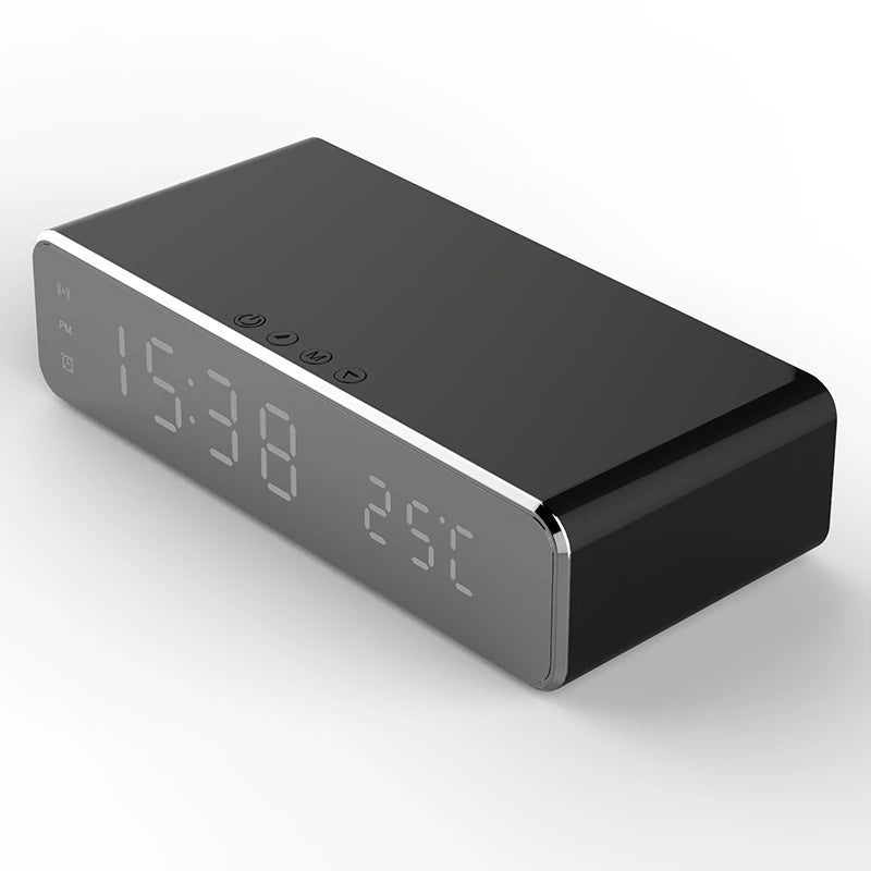 LED Alarm Clock - With Wireless Charging (Black)