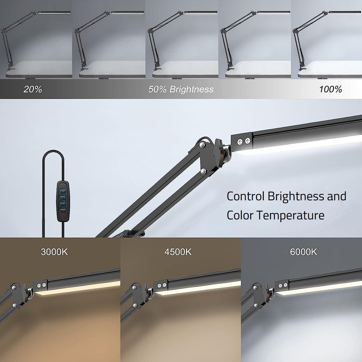 LED Desk Lamp – Adjustable Brightness and Color Temperature (Control Detail)